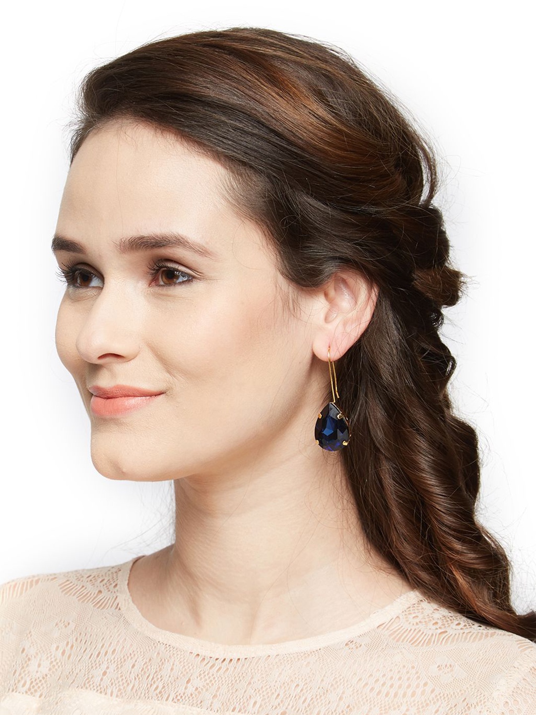 

DressBerry Gold-Plated Rhinestone Studded Teardrop Shaped Drop Earrings, Blue