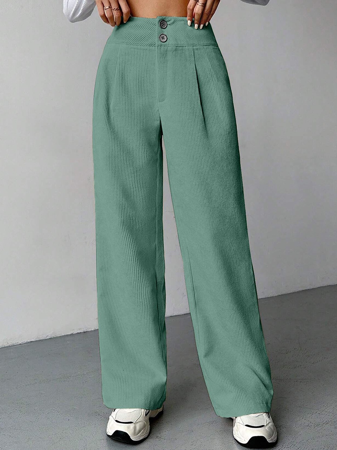 

RAJOVATI Women Loose Fit Pleated Trousers, Turquoise blue