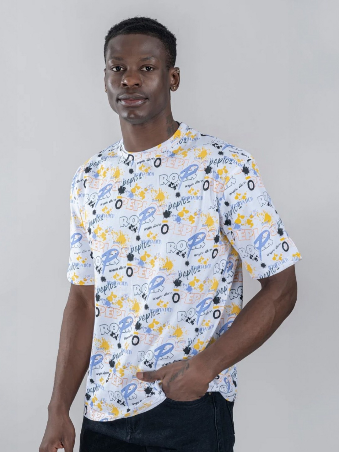

PEPLOS Men Typography Printed T-shirt, White