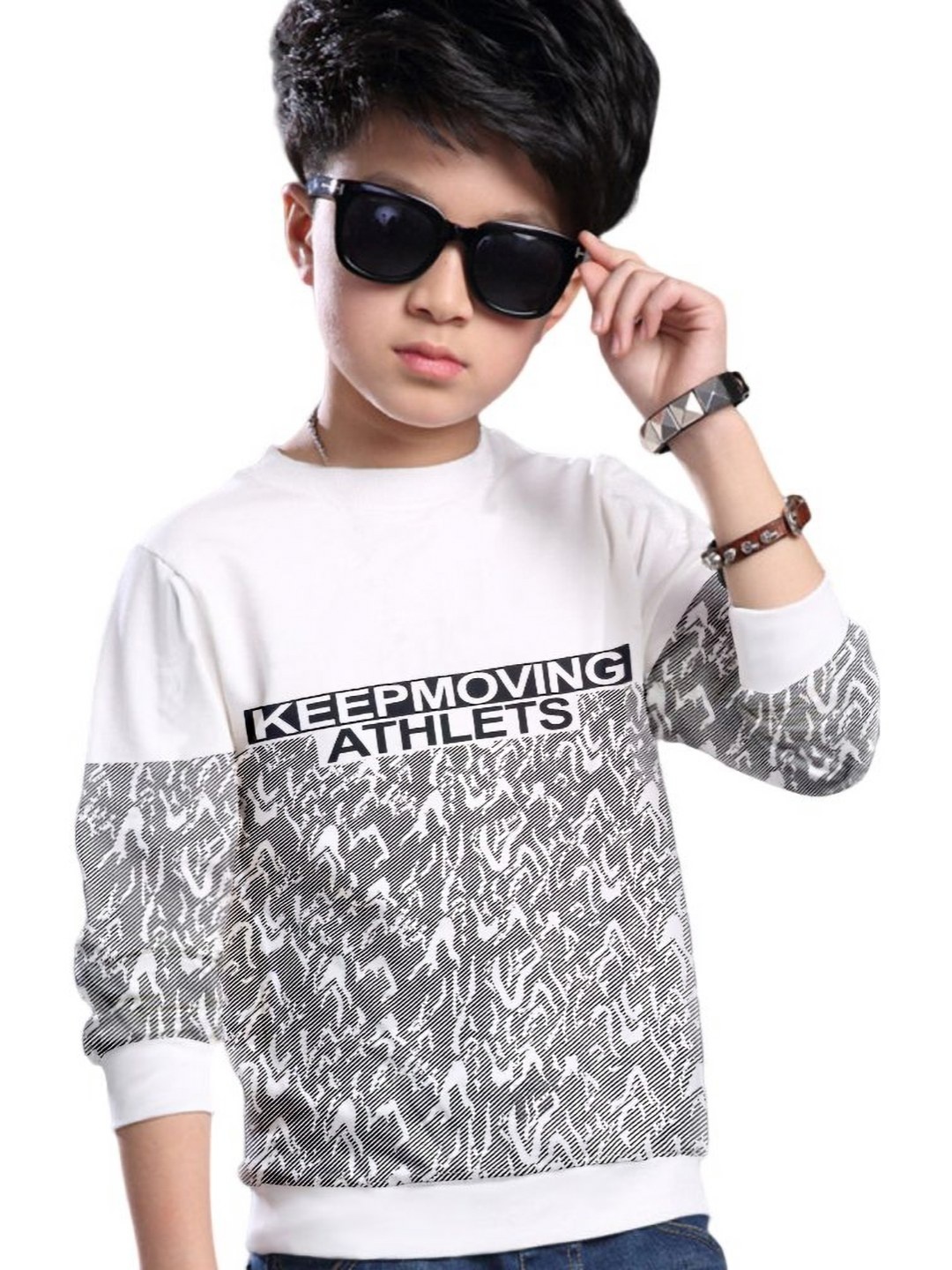 

MYEONN Boys Typography Printed Monochrome T-shirt, Black