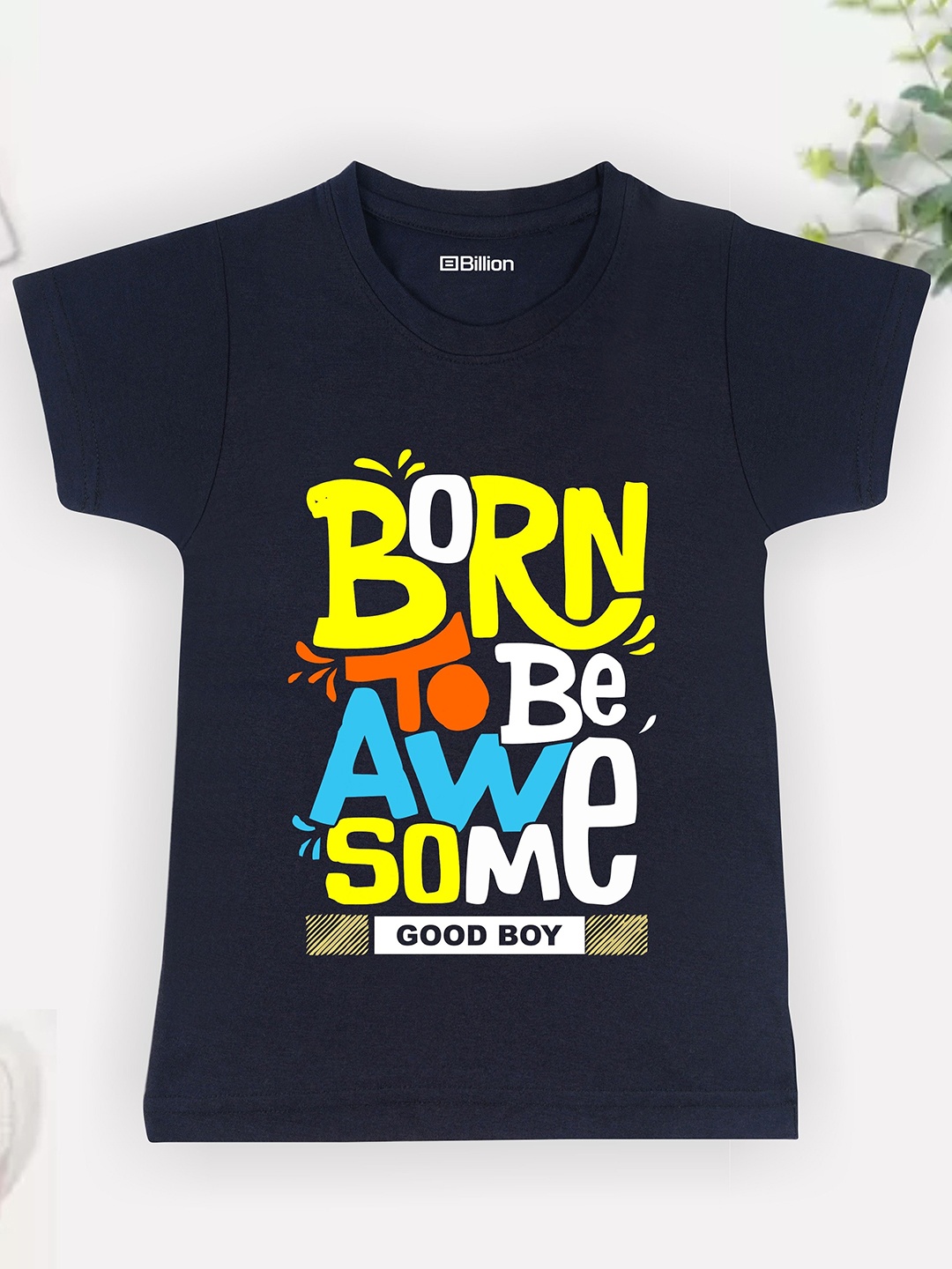

Billion Boys Printed Bio Finish Applique T-shirt, Navy blue
