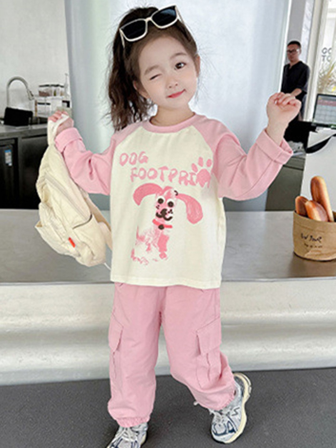 

LULU & SKY Girls Printed Pure Cotton Applique T-shirt, Pink