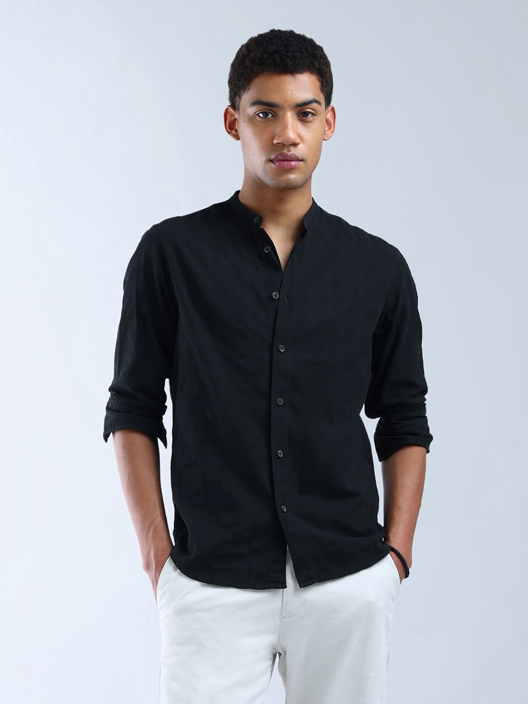 

Flying Machine Men Slim Fit Opaque Printed Casual Shirt, Black