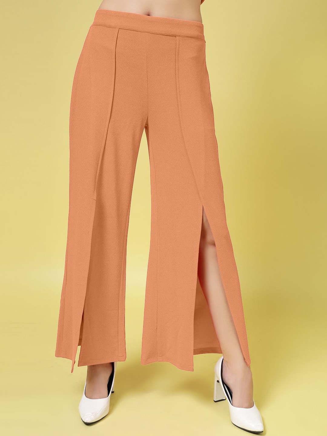 

DressBerry Women Relaxed Pleated Parallel Mid Rise Loose Fit Trousers, Orange