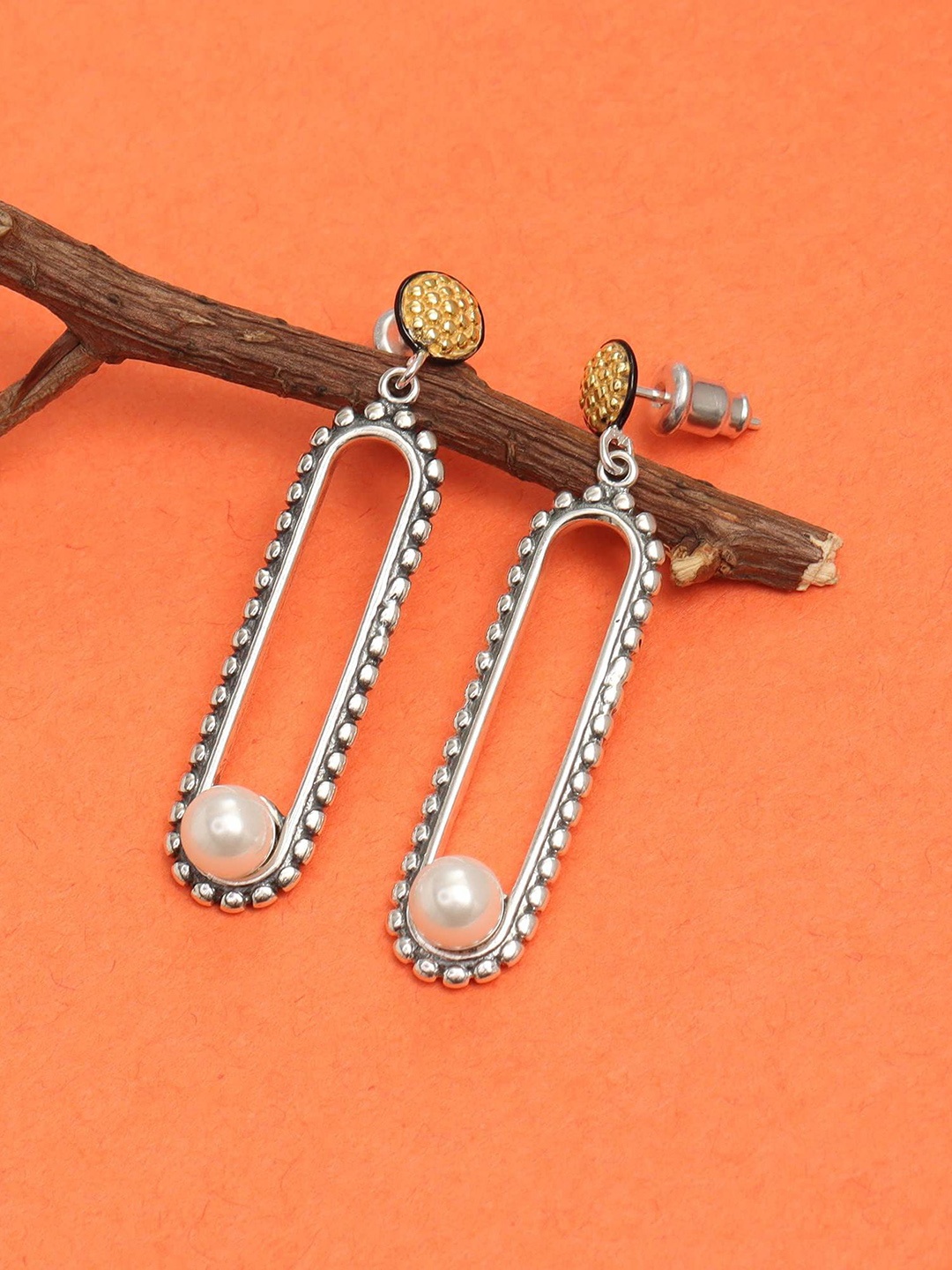 

LeCalla 925 Sterling Silver Silver-Plated Pearls Beaded Contemporary Shaped Drop Earrings
