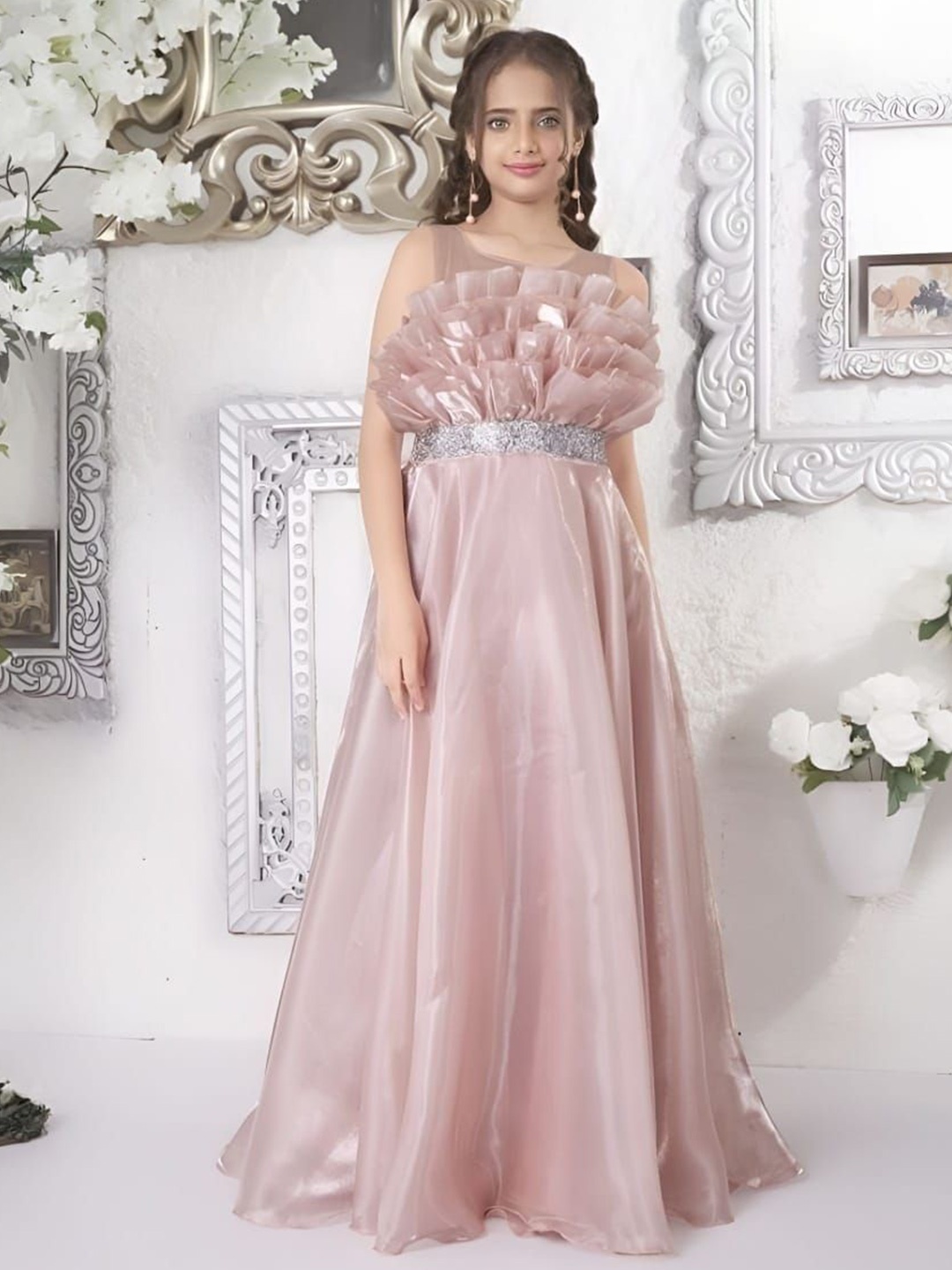 

BAESD Girls Satin Gown Maxi Dress, Peach