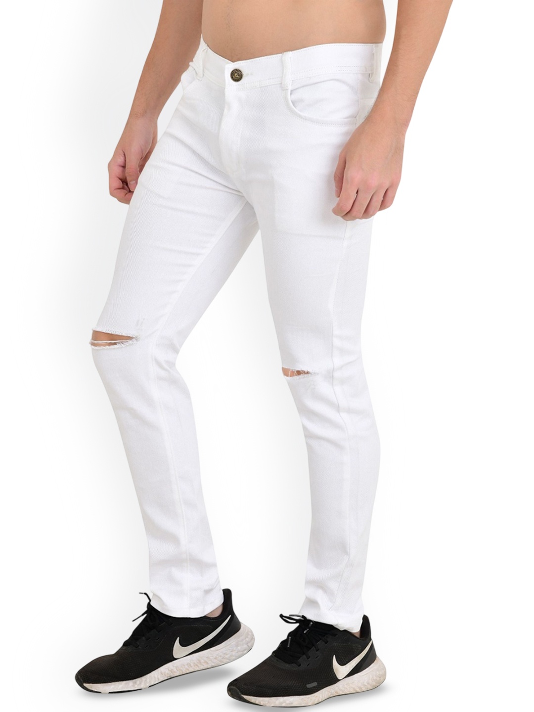 

LINARIA Men Classic Slim Fit Slash Knee Stretchable Jeans, White