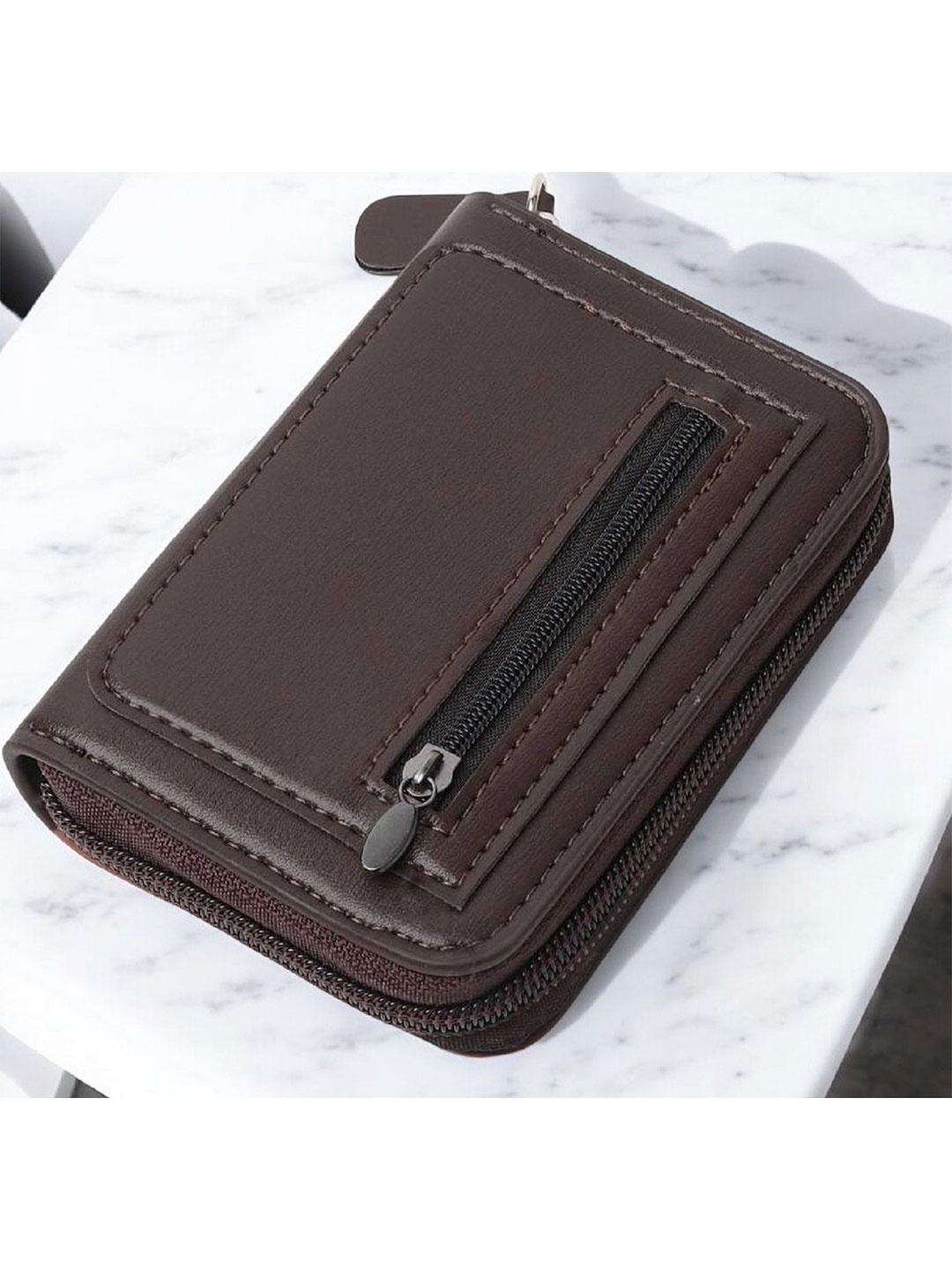 

SZN Unisex Leather Zip Around Wallet, Brown