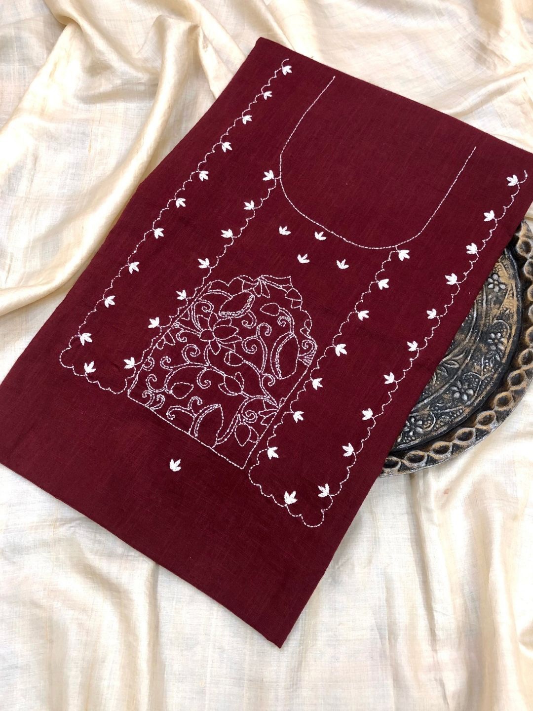 

PALASH Embroidered Pure Cotton Unstitched Dress Material, Maroon