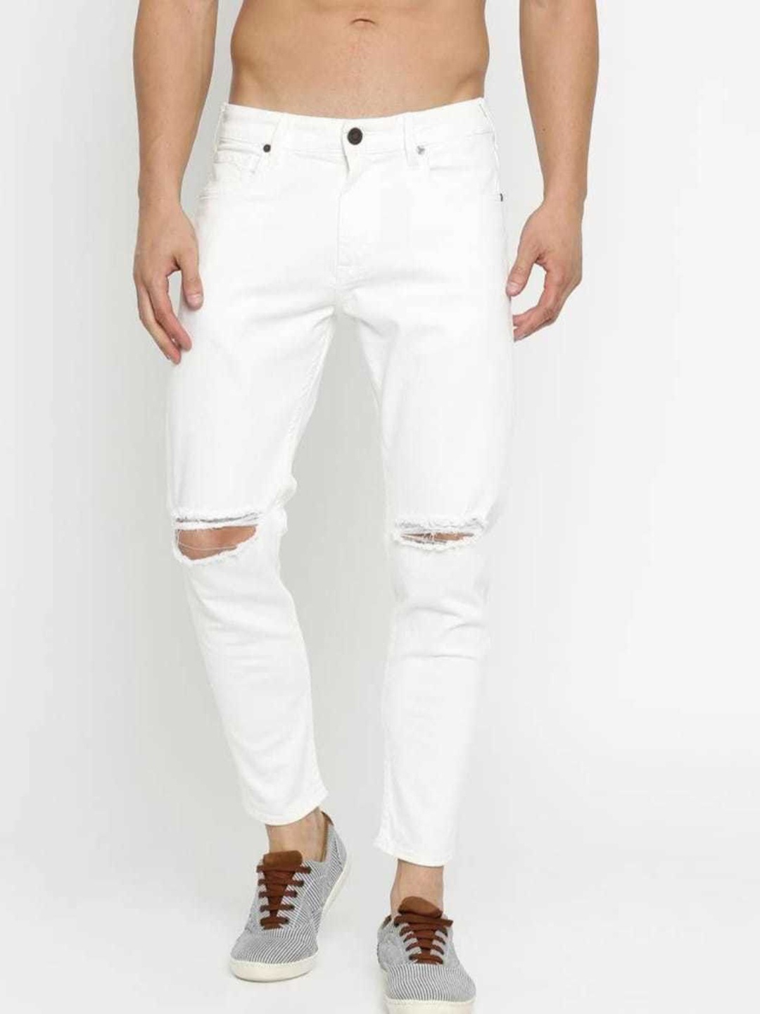 

LINARIA Men Classic Slim Fit Slash Knee Jeans, White