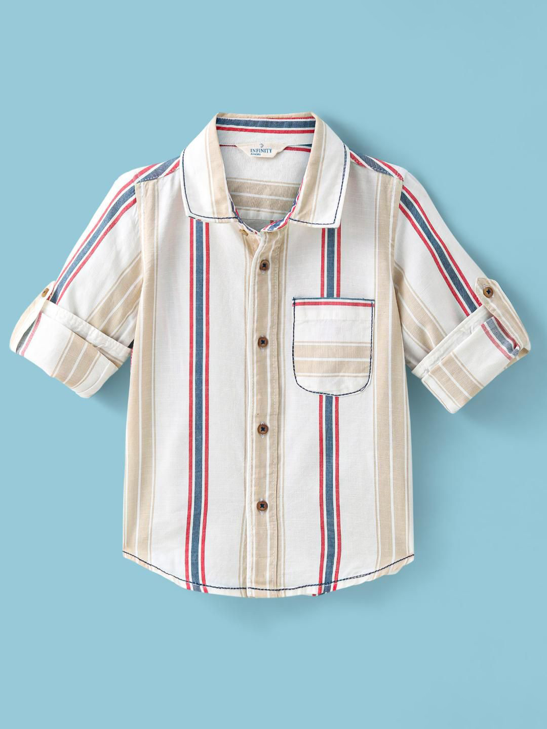 

Infinity Boys Tailored Fit Multi Stripes Opaque Striped Casual Shirt, Off white
