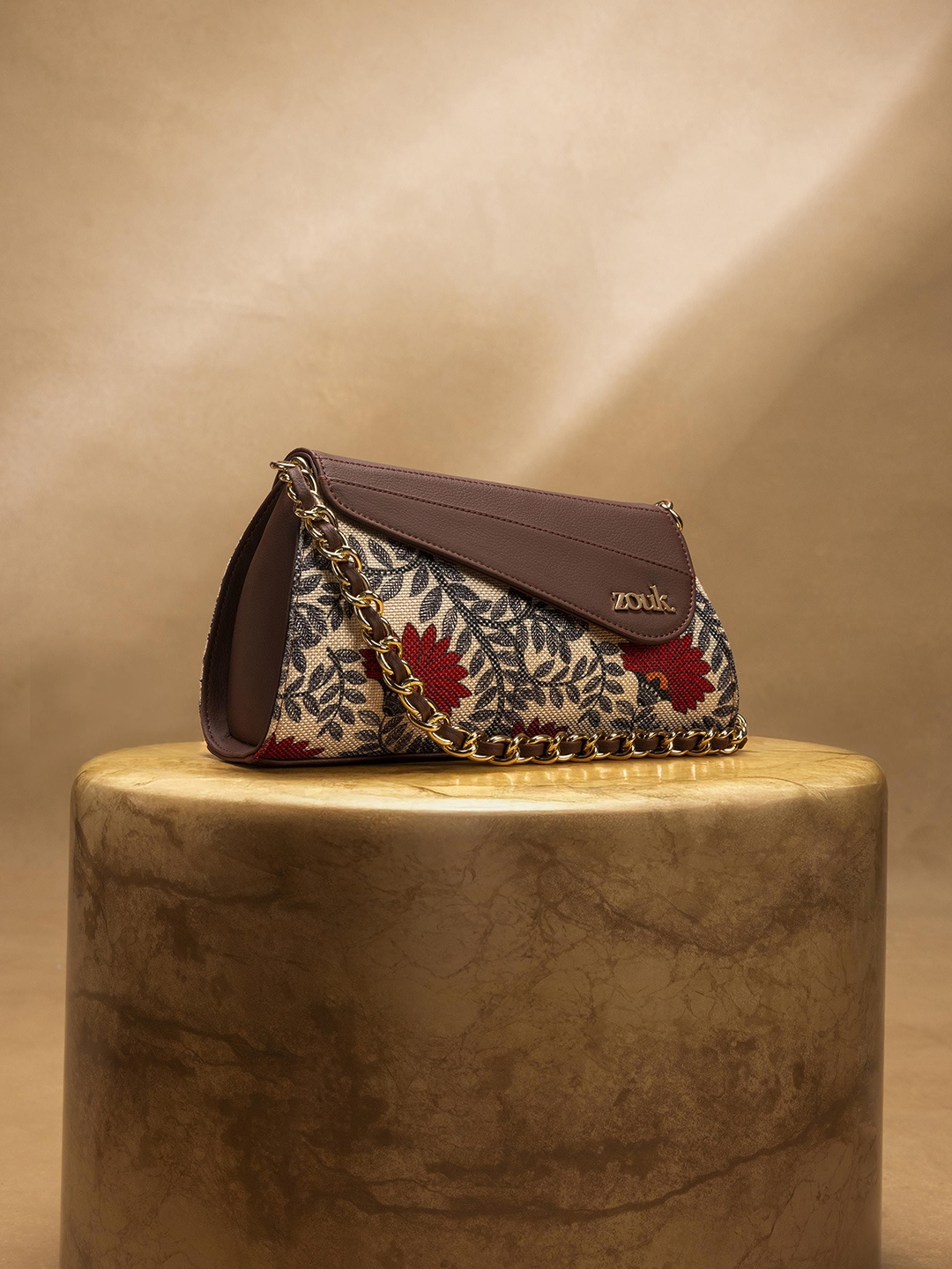 

ZOUK Floral Printed Structured Sling Bag, Red
