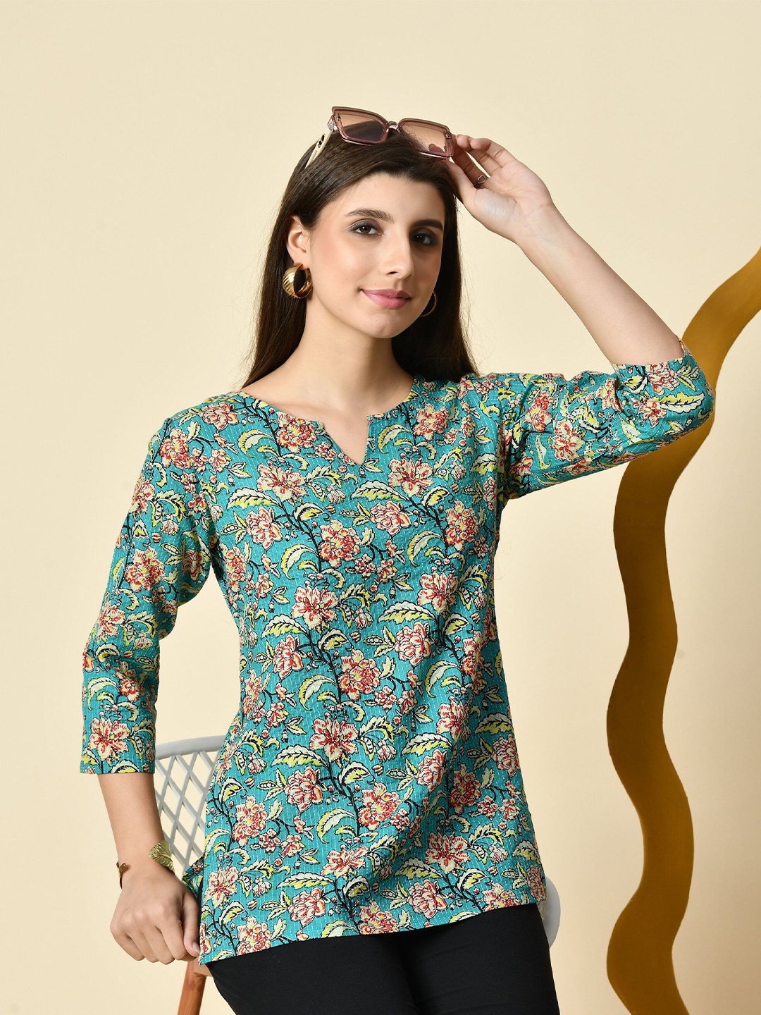 

ao services Women Cotton Printed Tunic, Green