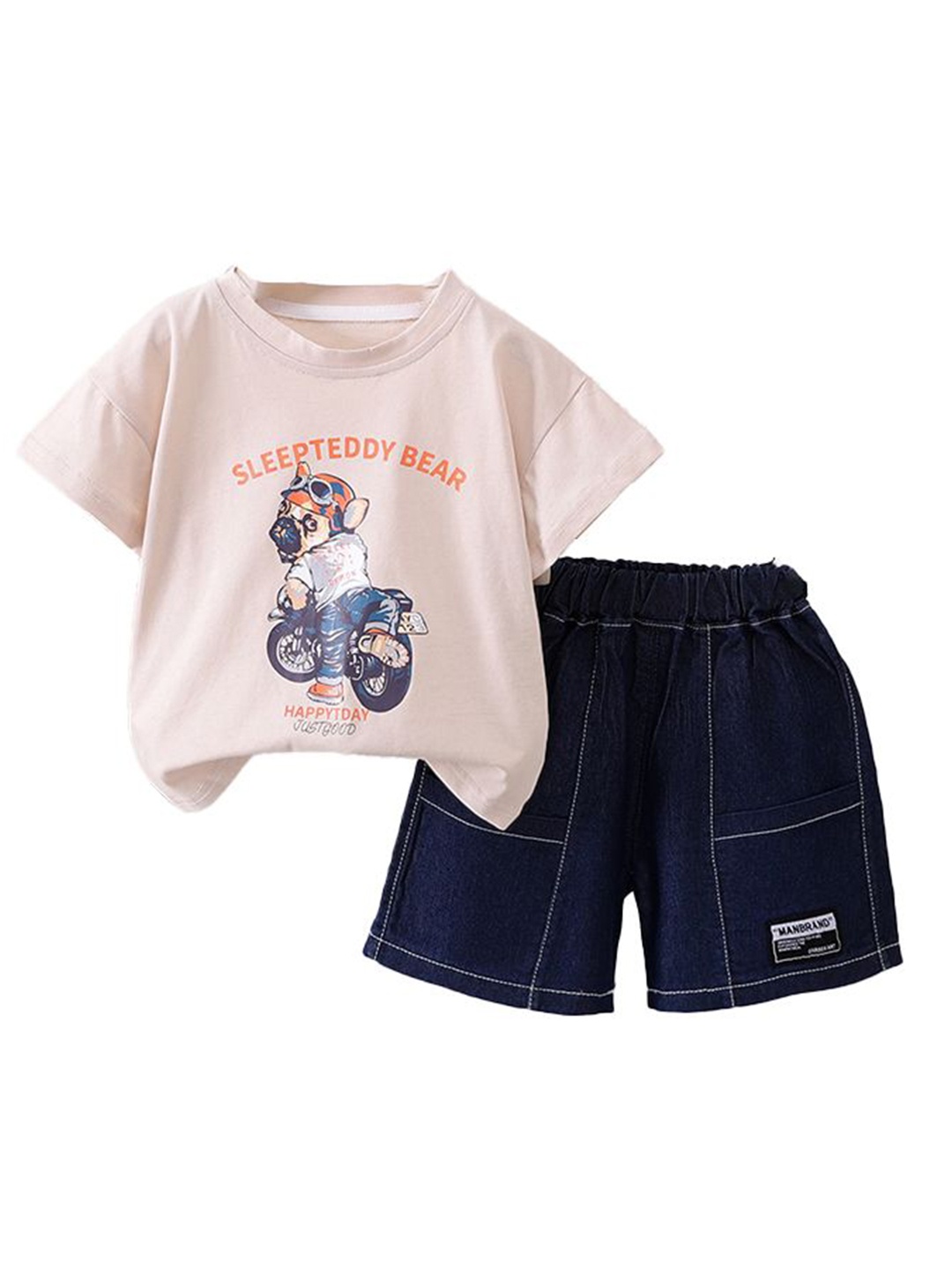 

StyleCast x Revolte Infants Printed Round Neck Pure Cotton T-shirt With Shorts, Beige