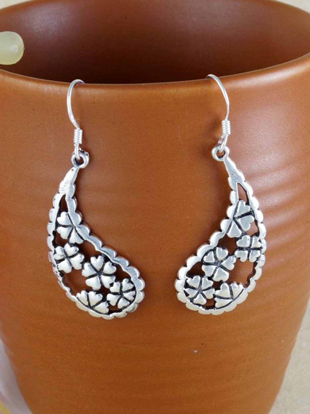 

Tuanz Silver Jewelry 925 Sterling Silver Rhodium-Plated Contemporary Shaped Drop Earrings