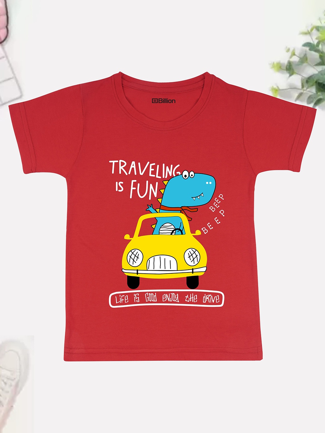 

Billion Boys Printed Bio Finish Applique T-shirt, Red