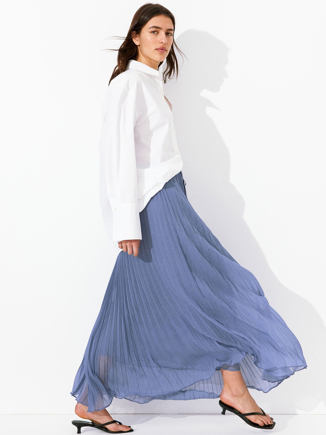 

H&M Pleated Maxi Skirt, Blue