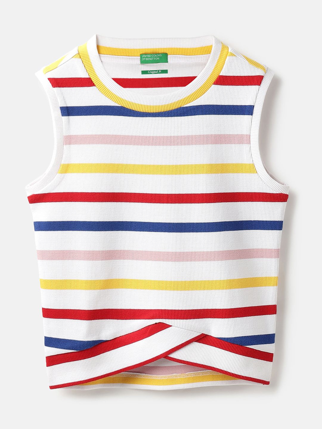 

United Colors of Benetton Girl Candy Stripes Ribbed Fitted Cotton Top, White