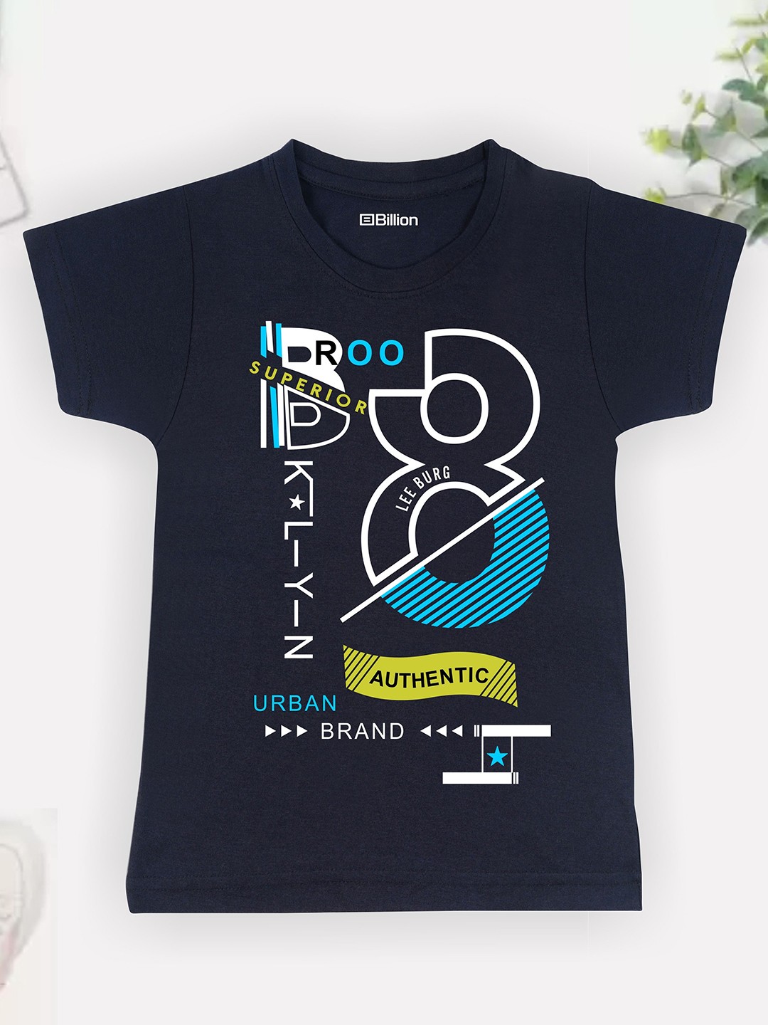 

Billion Boys Printed Bio Finish Applique T-shirt, Navy blue