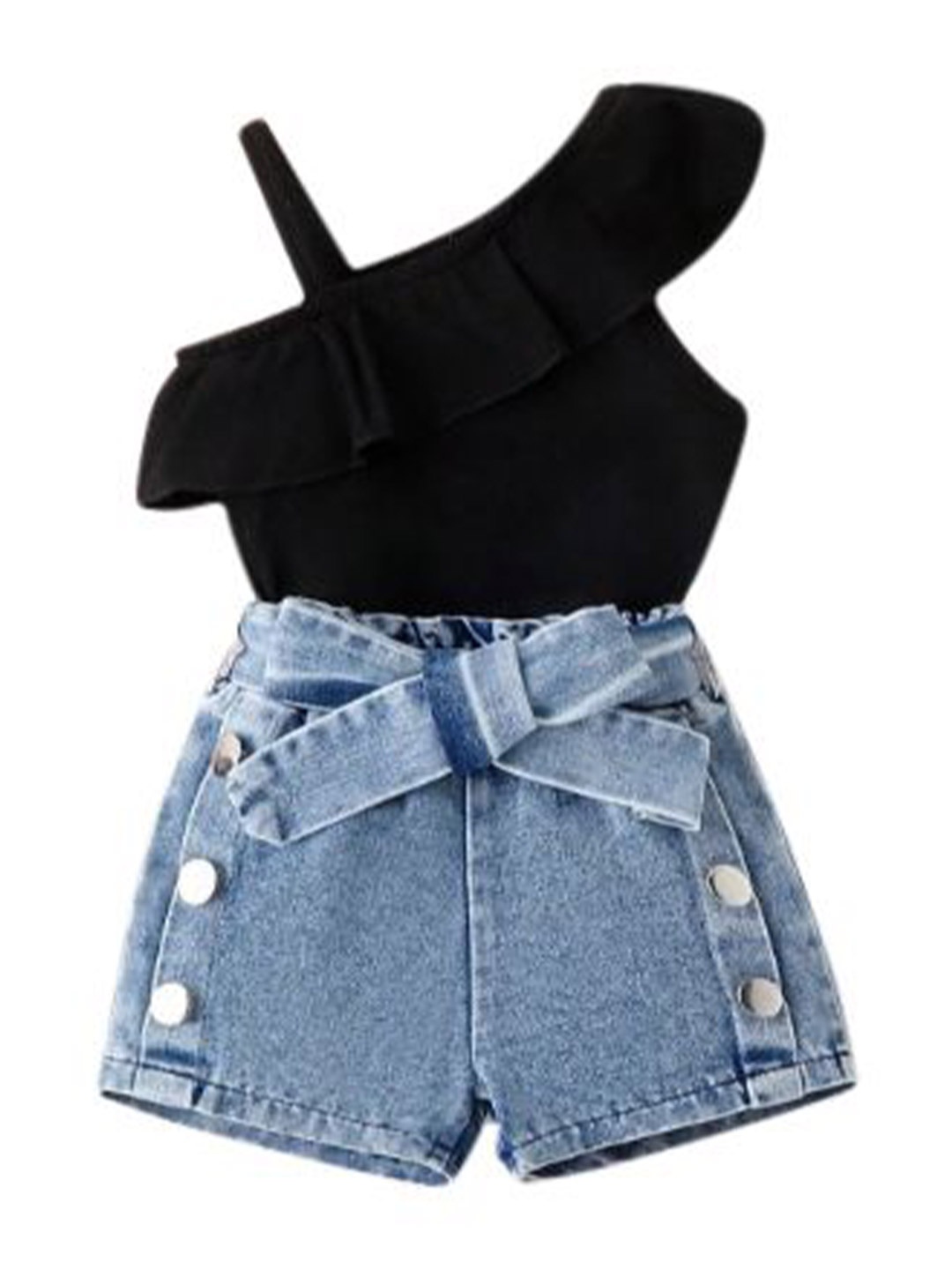 

StyleCast x Revolte Girls One Shoulder Straps Top With Shorts, Black