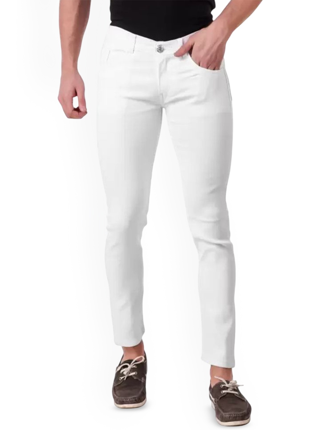 

LINARIA Men Classic Mid-Rise Slim Fit Clean Look Stretchable Jeans, White