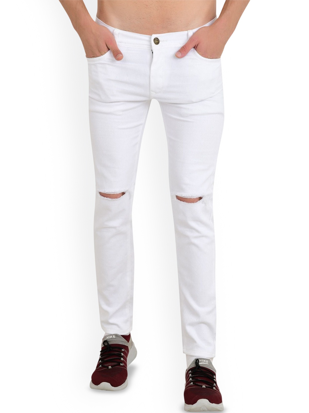 

LINARIA Men Cotton Classic Low-Rise Slash Knee Slim Fit Jeans, White