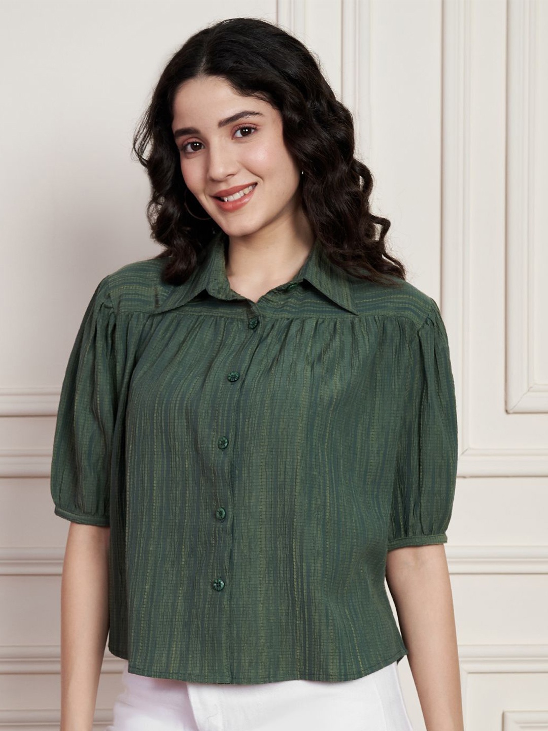 

Moda Rapido Women Classic Boxy Opaque Party Shirt, Olive
