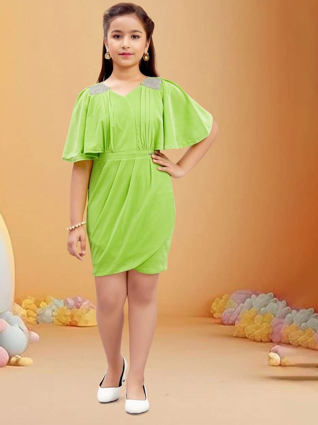 

Lei-Chie Girls Bell Sleeve Wrap Midi Dress, Green
