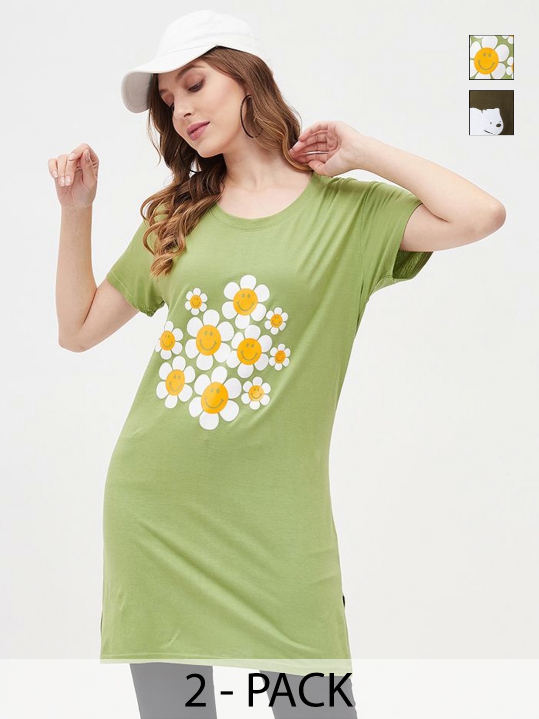 

Dreambe Women Floral 2 Printed Extended Sleeves Applique T-shirt, Multi