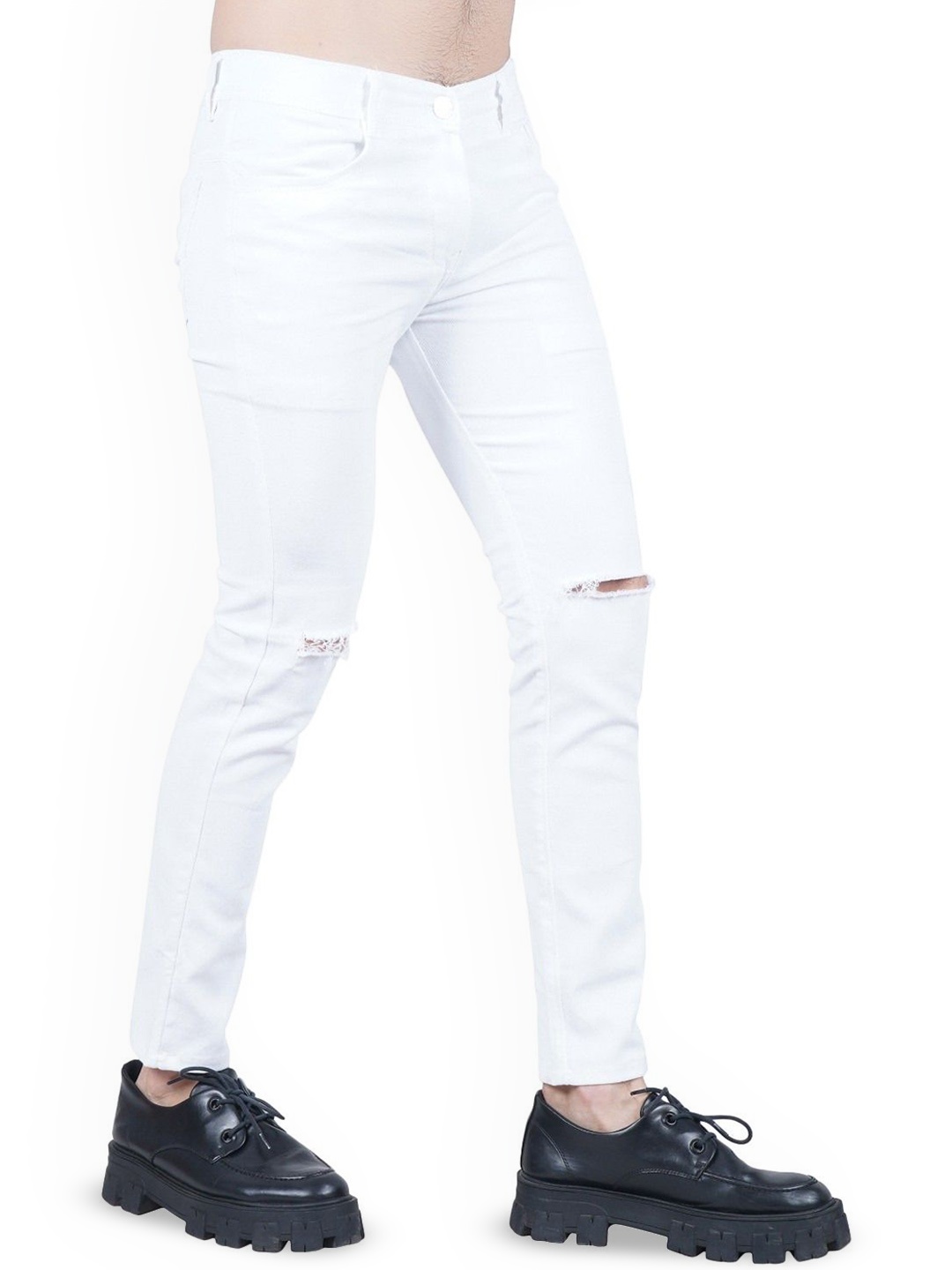 

LINARIA Men Classic Slim Fit Mildly Distressed Jeans, White