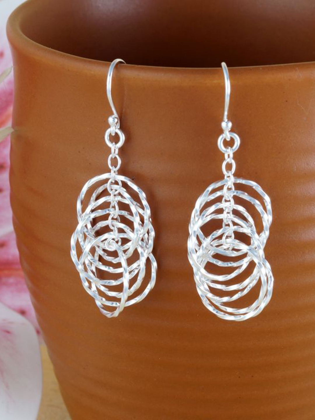 

Tuanz Silver Jewelry 925 Sterling Silver Rhodium-Plated Contemporary Shaped Drop Earrings