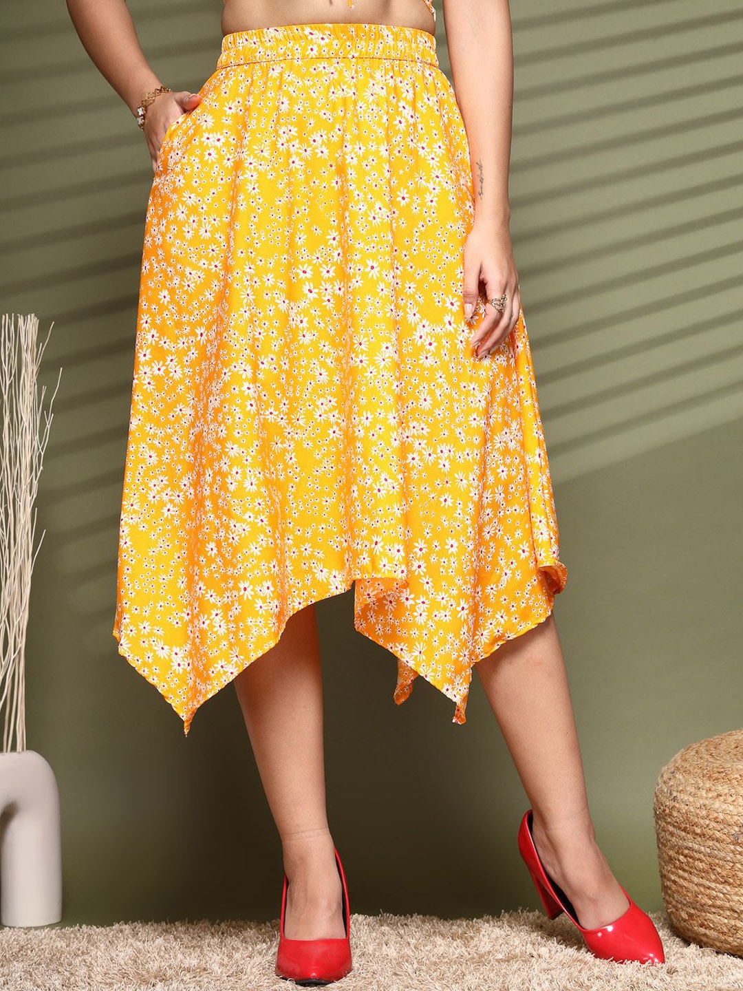 

DressBerry Women Printed A-Line Midi Skirt, Orange