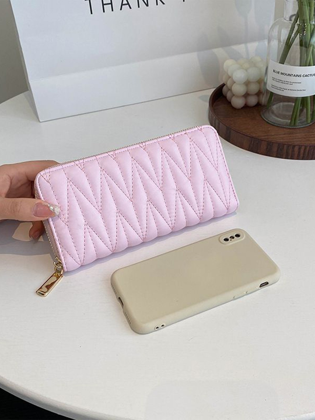 

DressBerry Women Textured PU Zip Around Wallet, Pink