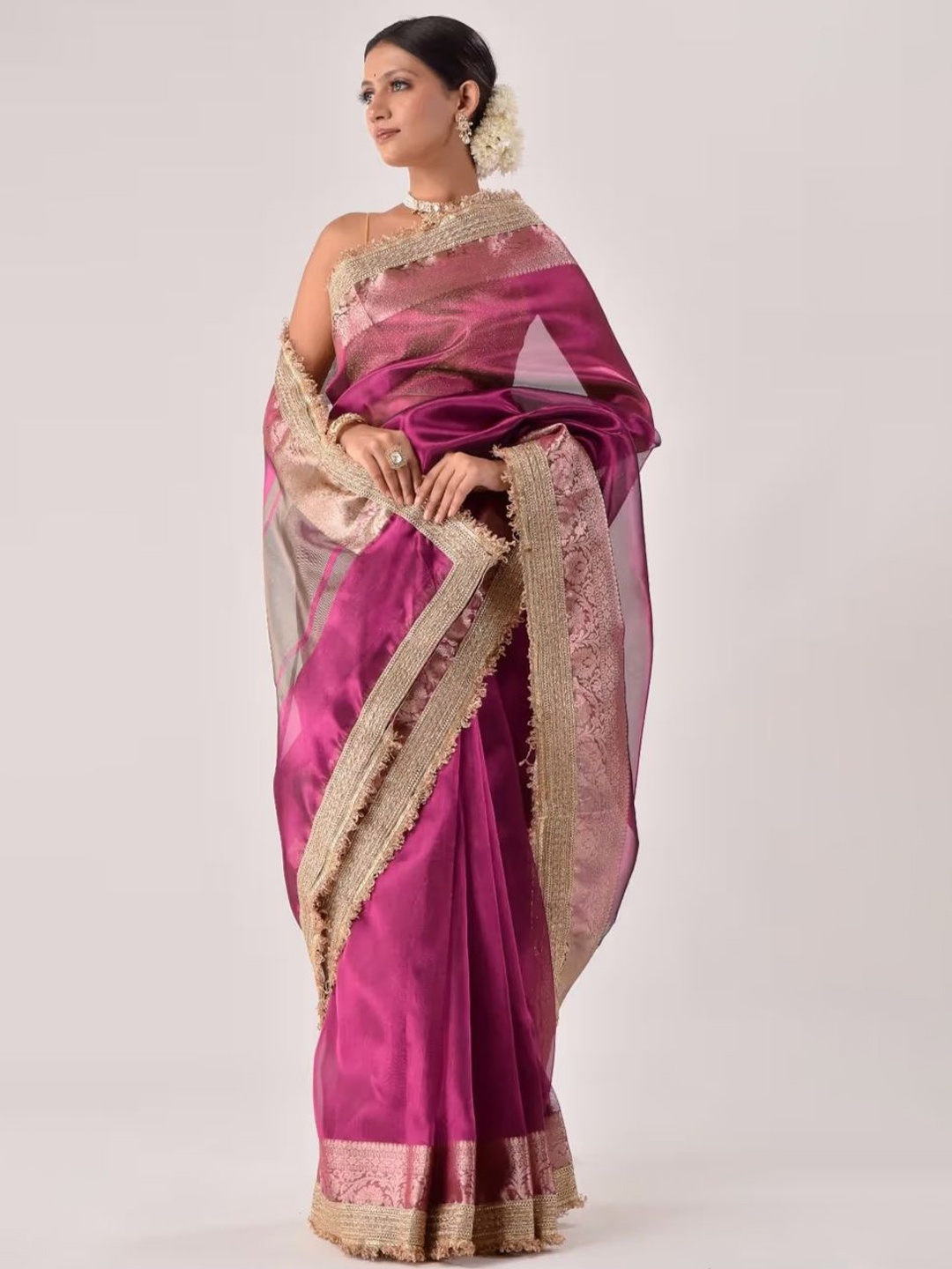 

DIVASTRI Ethnic Motifs Patchwork Banarasi Saree, Purple