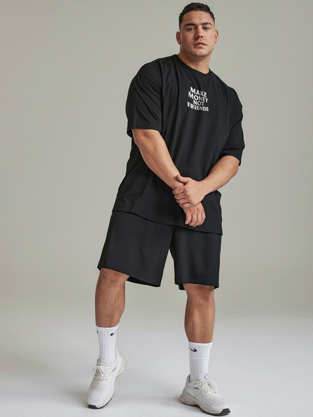 

FFLIRTYGO Typography Printed Round Neck T-Shirt With Shorts, Black