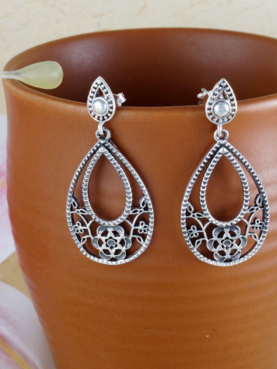

Tuanz Silver Jewelry 925 Sterling Silver Rhodium-Plated Contemporary Shaped Drop Earrings