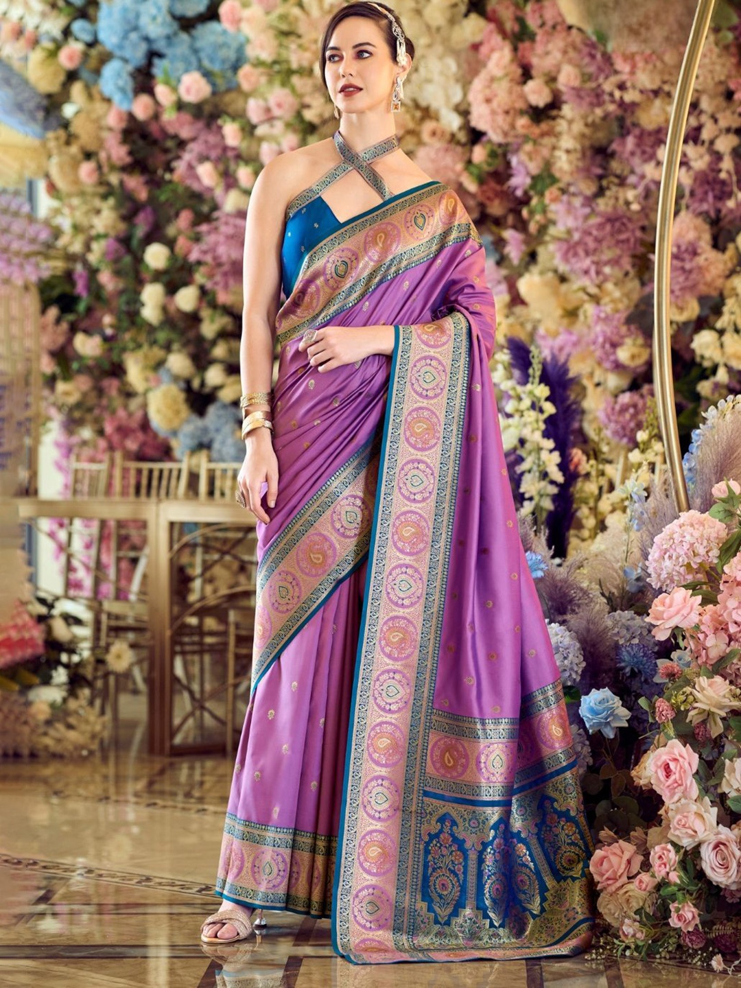 

DEVATITHI Purple Pure Soft Banarasi Silk Saree