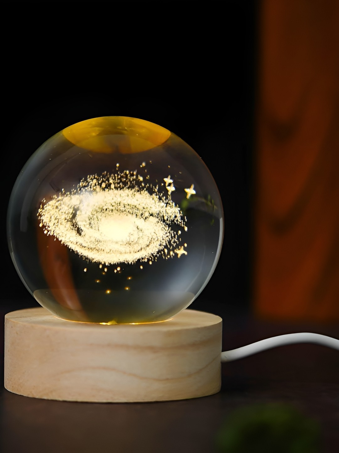 

Webelkart Brown & White 3D Moon Ball Night Light With Wooden Base Table Lamp