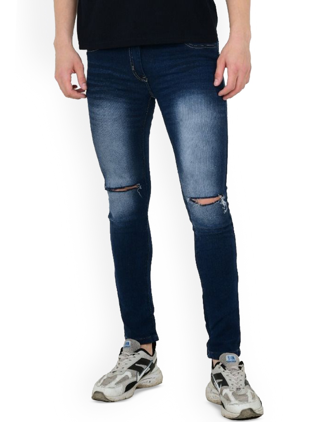 

LINARIA Men Classic Mid-Rise Slim Fit Slash Knee Heavy Fade Jeans, Blue
