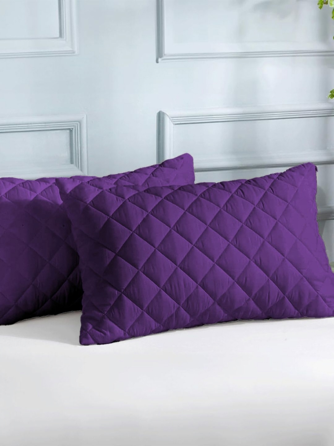 

LINENWALAS Happy Sleeping Purple 2 Pieces Checked Pure Cotton Rectangle Pillow Covers