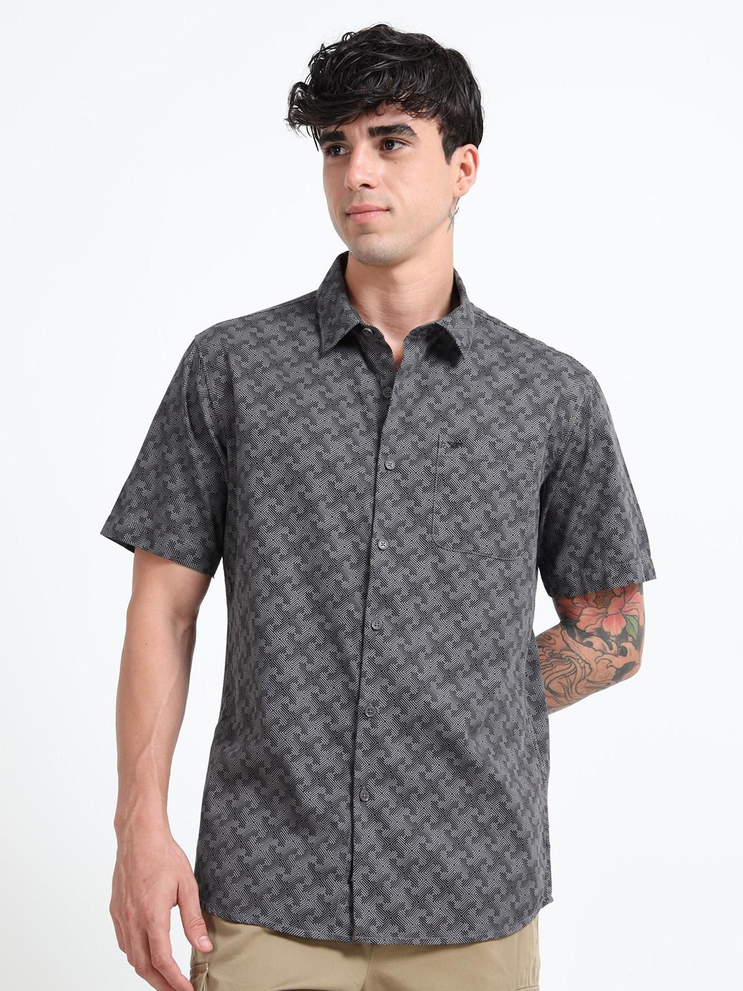 

RIGS AND RAGS Men Shelby Opaque Printed Casual Shirt, Black