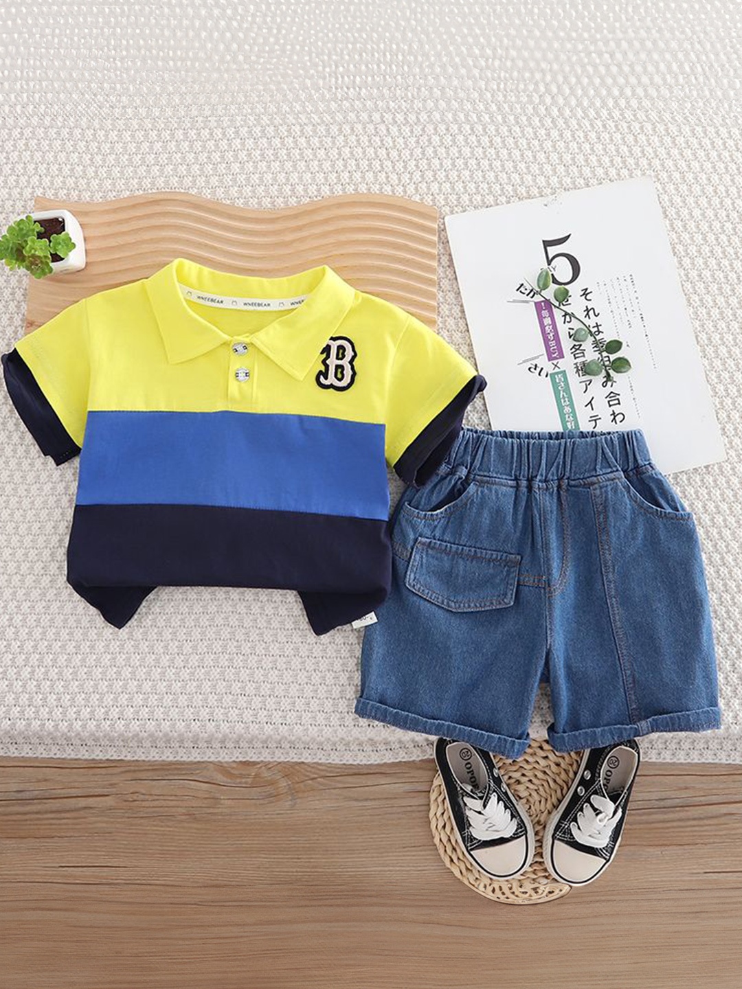 

StyleCast x Revolte Kids Striped Pure Cotton T-shirt With Shorts, Yellow