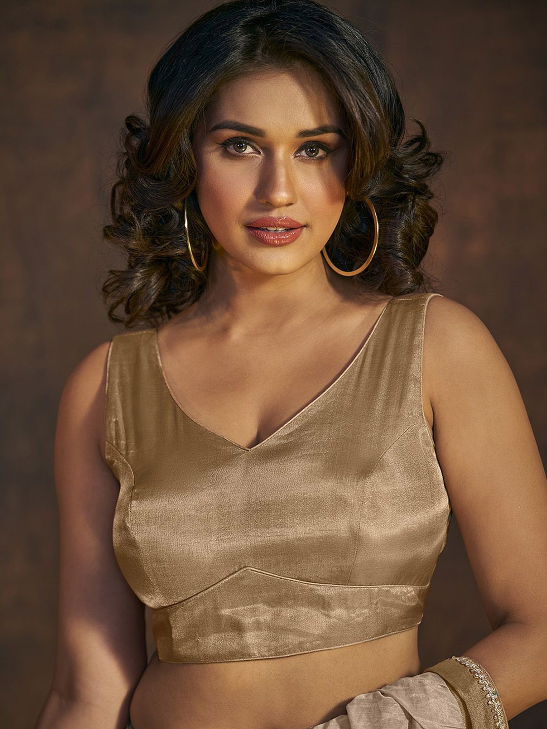 

SALWAR STUDIO V Neck Padded Saree Blouse, Gold