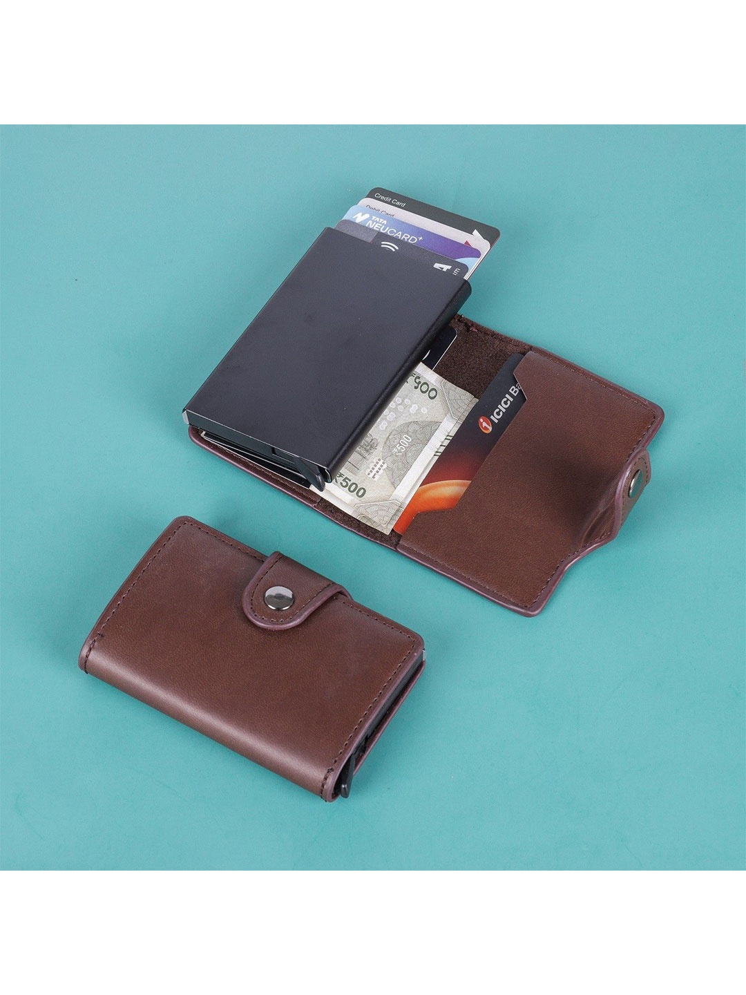 

SZN Women Zip Detail Leather Card Holder, Brown