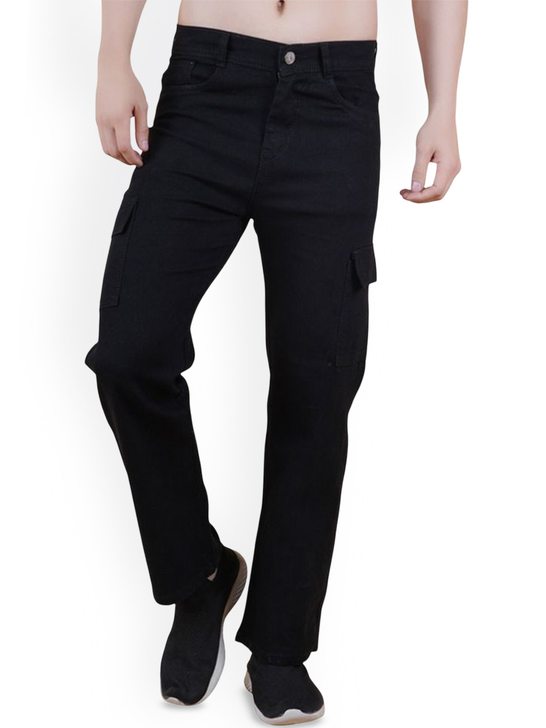 

Linaria Men Classic Relaxed Fit Fit Mid-Rise Clean Look Stretchable Jeans, Black