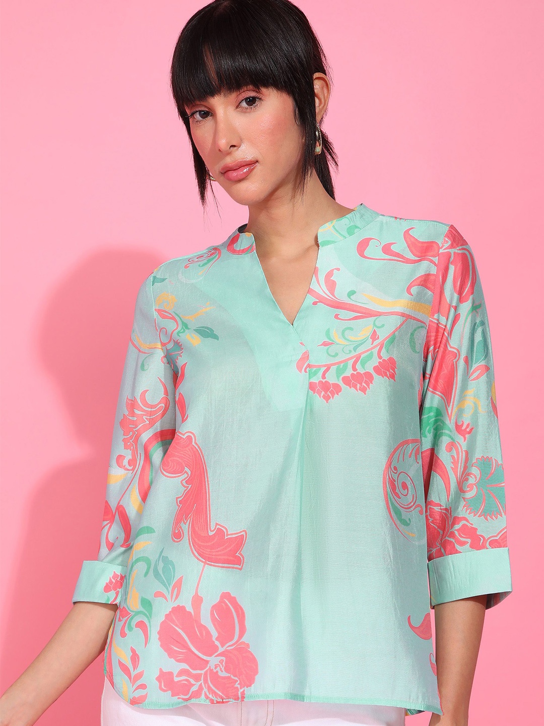 

HERE&NOW Women Floral Printed Shirt Style Top, Blue