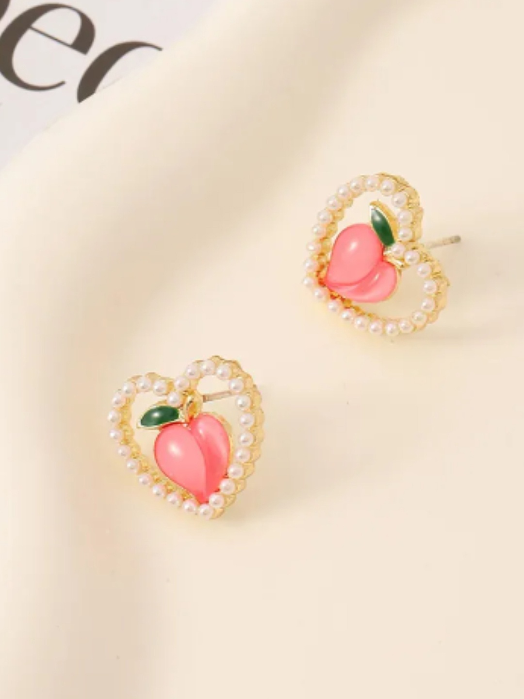 

SUBHAGALANKAR Gold-Plated Pearls Studded Heart Shaped Studs, Pink