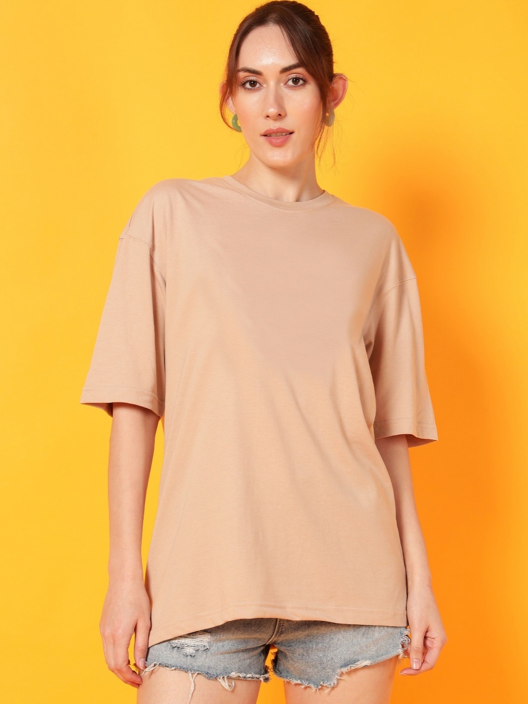 

Mast & Harbour Women Drop-Shoulder Sleeves Anti Odour T-shirt, Beige