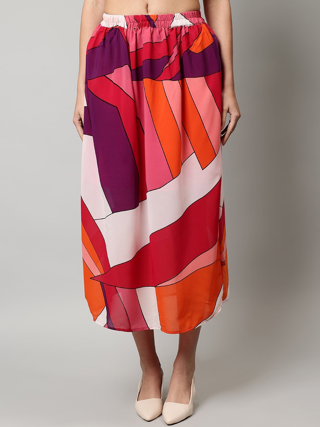 

Cot'N Soft Women ColourBlocked Printed A Line Midi Skirt, Red