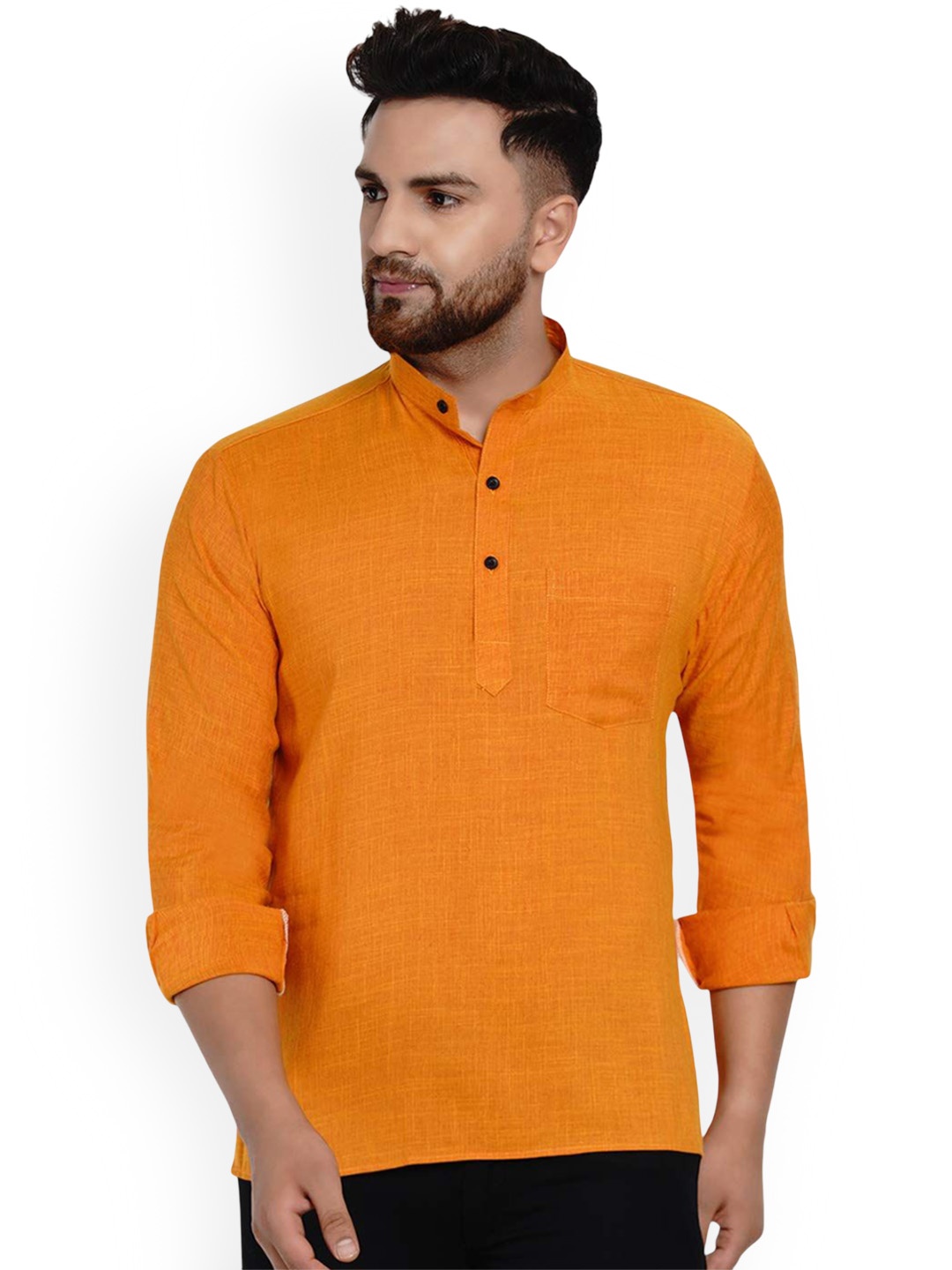 

VEERA PARIDHAAN Band Collar Straight Short Kurta, Orange